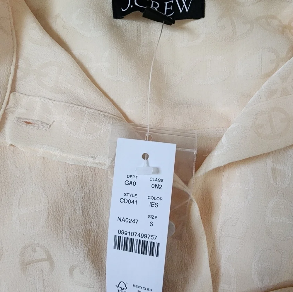 J.Crew Yellow Sheer Long Sleeve Blouse small Drapey jacquard-print